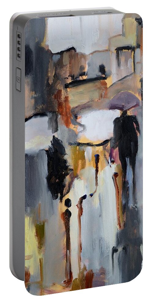 Rain Portable Battery Charger featuring the painting Purple Umbrella by Donna Tuten