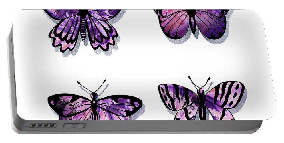 Purple Portable Battery Charger featuring the painting Purple Watercolor Butterflies Collection III by Irina Sztukowski