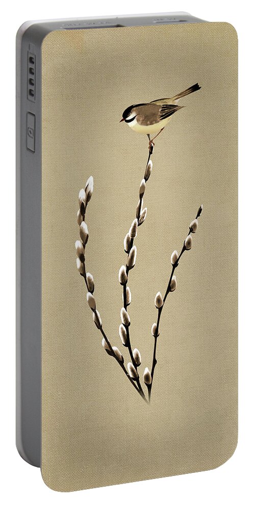 Bird Portable Battery Charger featuring the digital art Pussy Willow And Chickadee by M Spadecaller