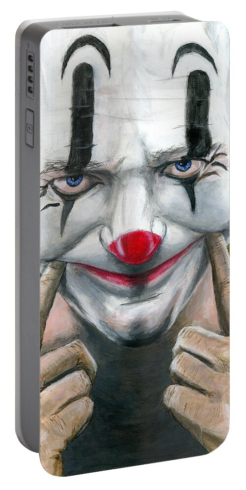 Clown Portable Battery Charger featuring the painting Put on a Happy Face by Matthew Mezo