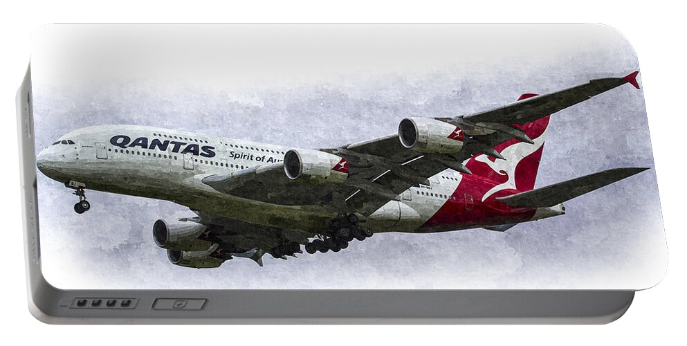 Qantas Portable Battery Charger featuring the photograph Qantas Airbus A380 Art by David Pyatt