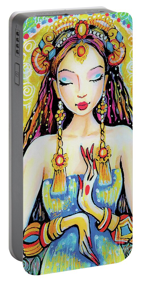 Indian Goddess Portable Battery Charger featuring the painting Quan Yin by Eva Campbell