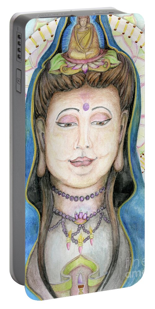 Quanyin Portable Battery Charger featuring the painting Quan Yin by Jo Thomas Blaine