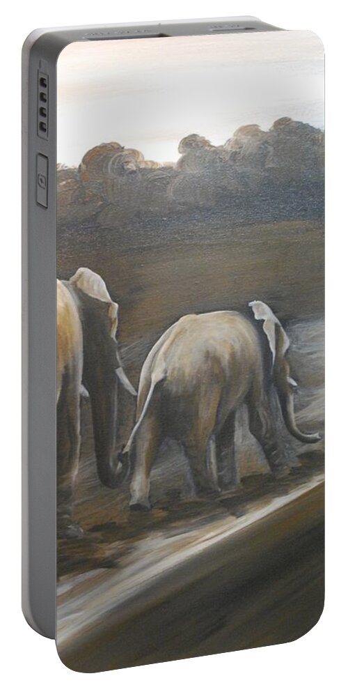 Elephant Portable Battery Charger featuring the painting Que Sera Sera by Emily Page