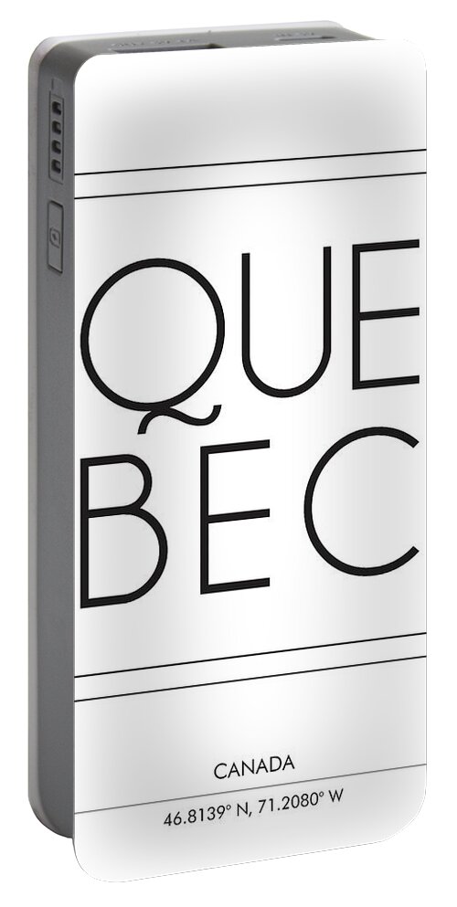 Quebec Portable Battery Charger featuring the mixed media Quebec, Canada - City Name Typography - Minimalist City Posters by Studio Grafiikka