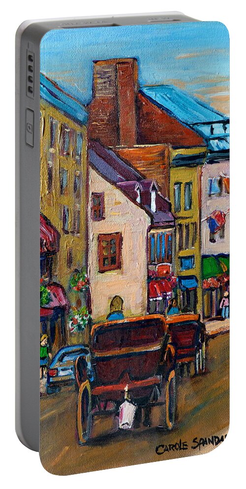 Quebec City Portable Battery Charger featuring the painting Quebec City Street Scene Caleche Ride by Carole Spandau