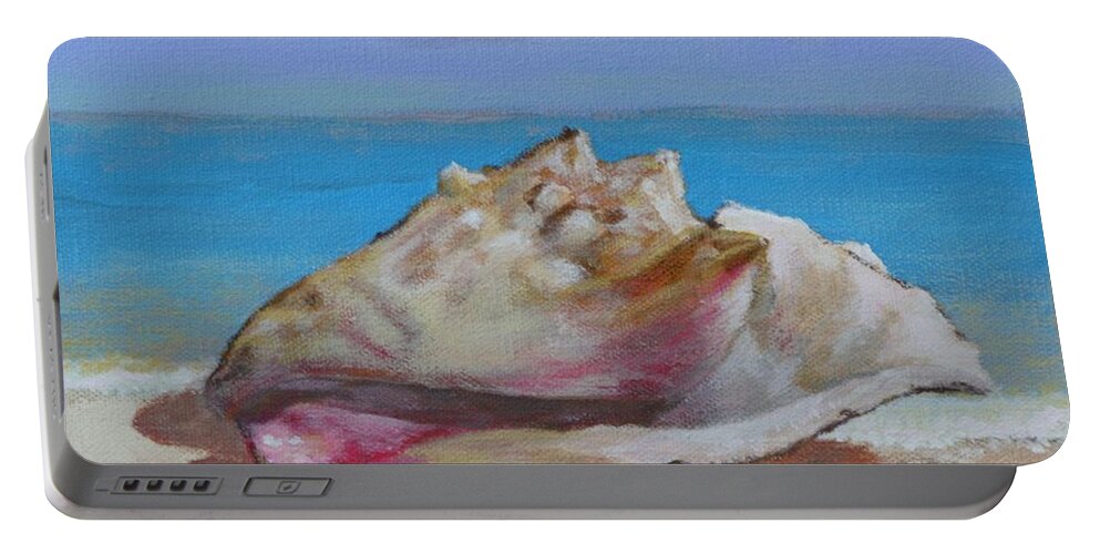 Shell Portable Battery Charger featuring the painting Queen Conch Shell by Mike Jenkins
