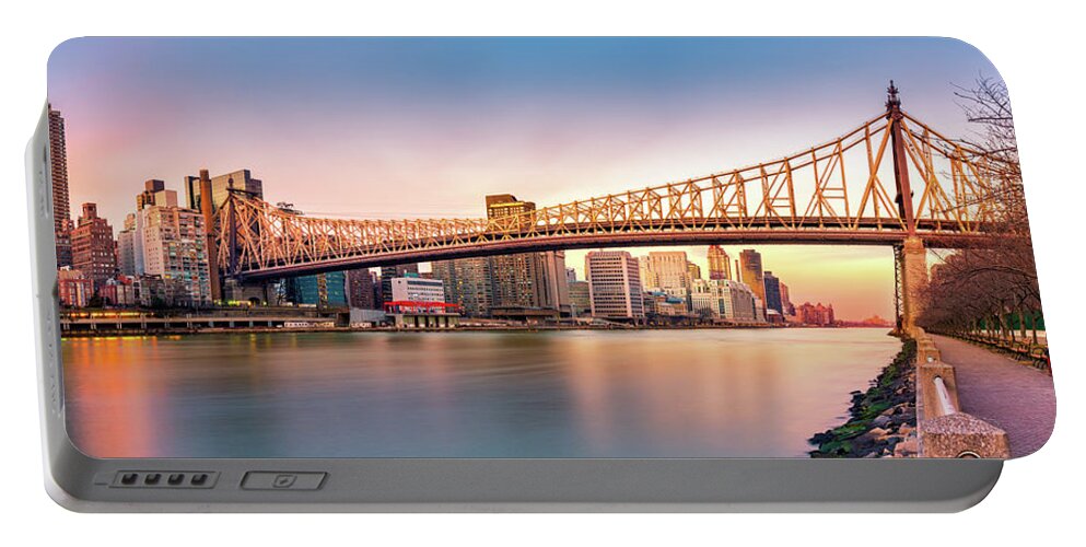 Ed Koch Bridge Portable Battery Charger featuring the photograph Queensboro Bridge at sunset by Mihai Andritoiu