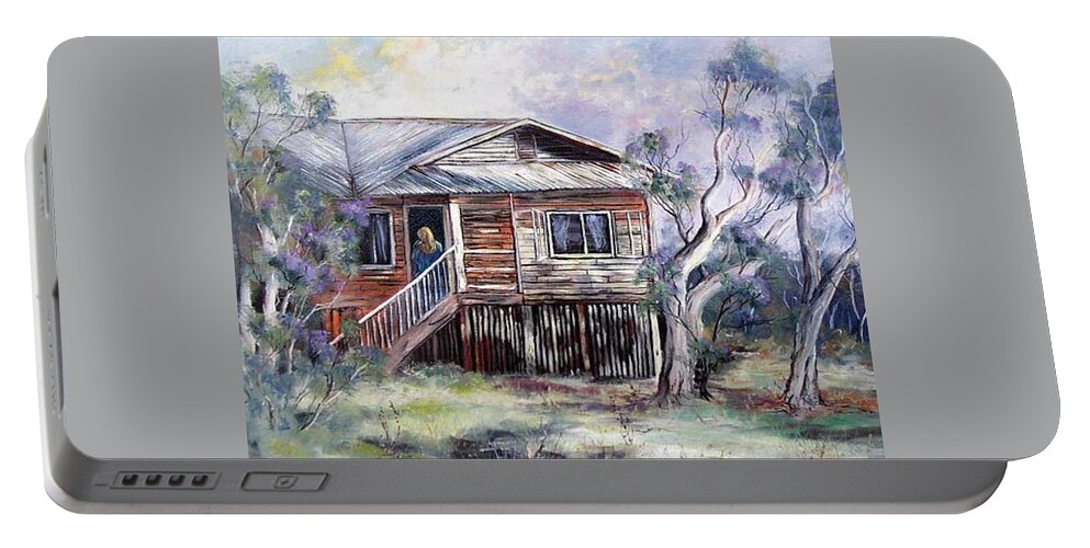 Queenslander Style Portable Battery Charger featuring the painting Queenslander style house, Cloncurry. by Ryn Shell