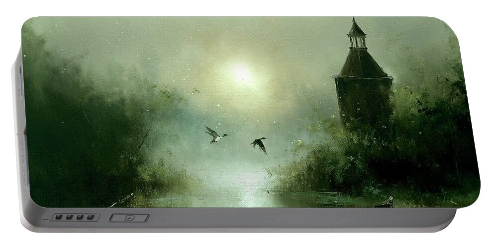 Russian Artists New Wave Portable Battery Charger featuring the painting Quiet Abode by Igor Medvedev