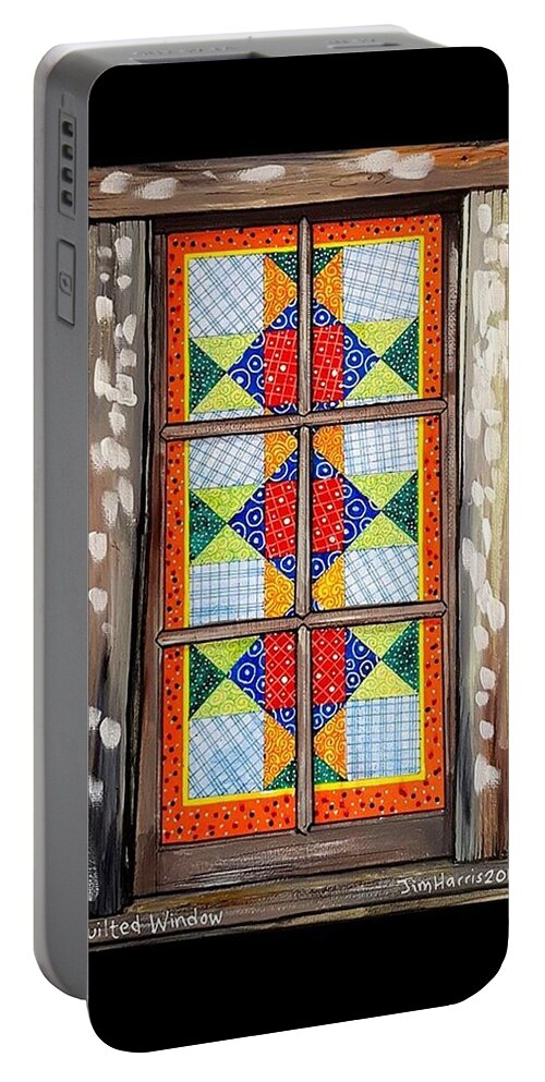 Quilt Portable Battery Charger featuring the painting Quilted Window by Jim Harris