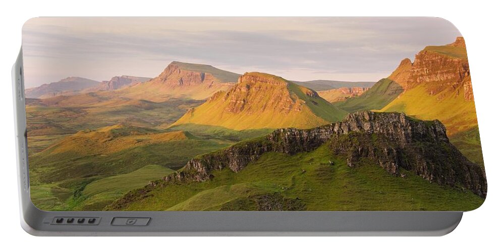 Isle Of Skye Portable Battery Charger featuring the photograph Quiraing Panorama by Stephen Taylor