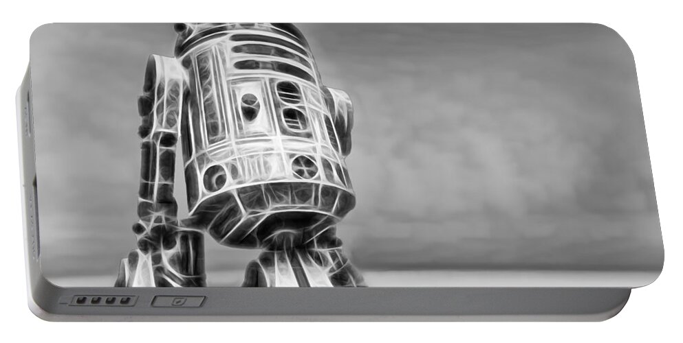 Starwars Portable Battery Charger featuring the digital art R2 Feeling Lonely by Scott Campbell