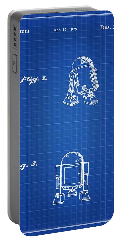Starwars; C3p0; Patent; 1979; Robot; Star; Wars; Trek; Space; George; Lucas; Bill; Cannon; Photography; R2d2; Skywalker; Darth; Vader; Boba; Fett; Blue; Print; Blueprint Portable Battery Charger featuring the photograph R2D2 Patent 1979 by Bill Cannon