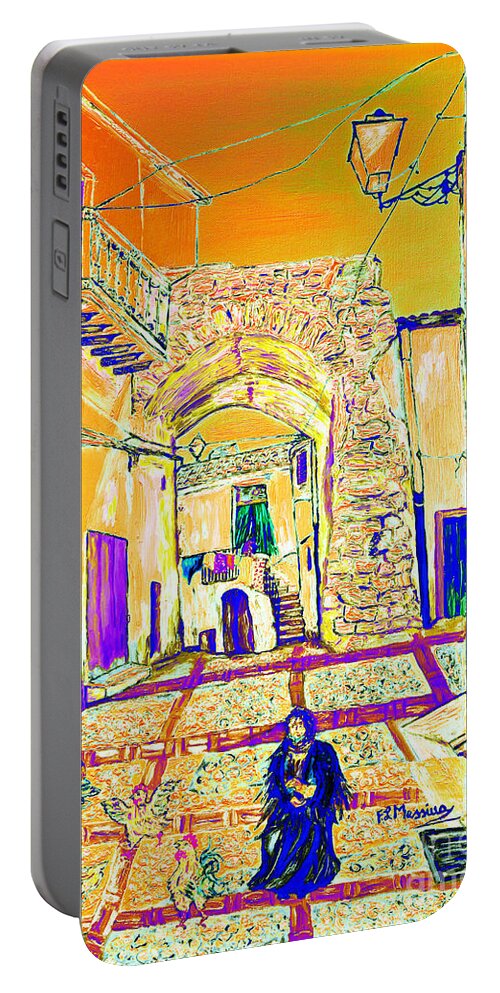 Color Portable Battery Charger featuring the painting Rabato by Loredana Messina