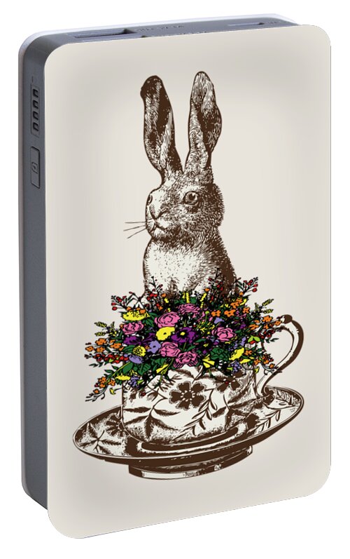 Rabbits Portable Battery Charger featuring the digital art Rabbit in a Teacup by Eclectic at Heart