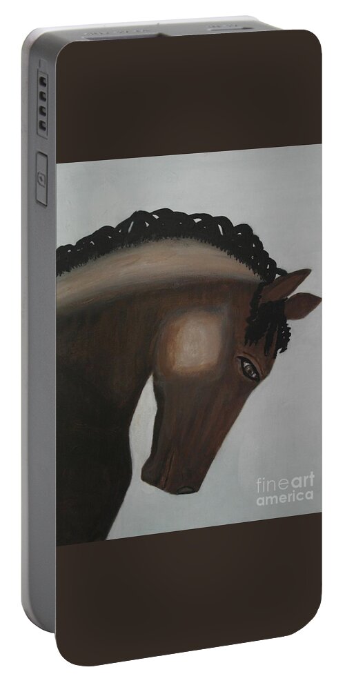 Animal-fine-art-race-horse Portable Battery Charger featuring the painting Race Horse Jane Magnum by Catalina Walker