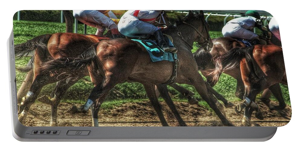 Race Horses Portable Battery Charger featuring the photograph Racing by Jeffrey PERKINS