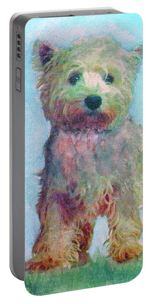 Dog Portable Battery Charger featuring the painting Ragamuffin Pup by Richard James Digance