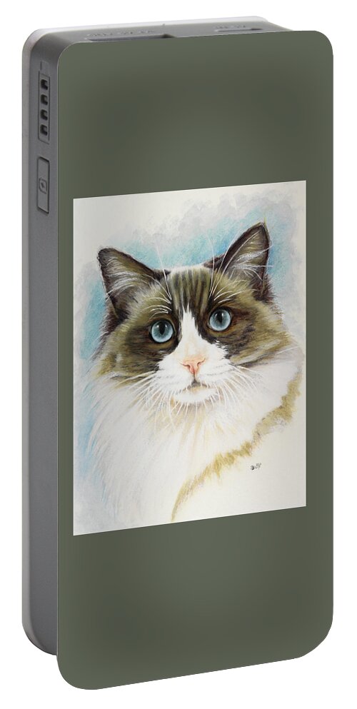 Cat Portable Battery Charger featuring the painting Ragdoll Portrait in Watercolor by Barbara Keith