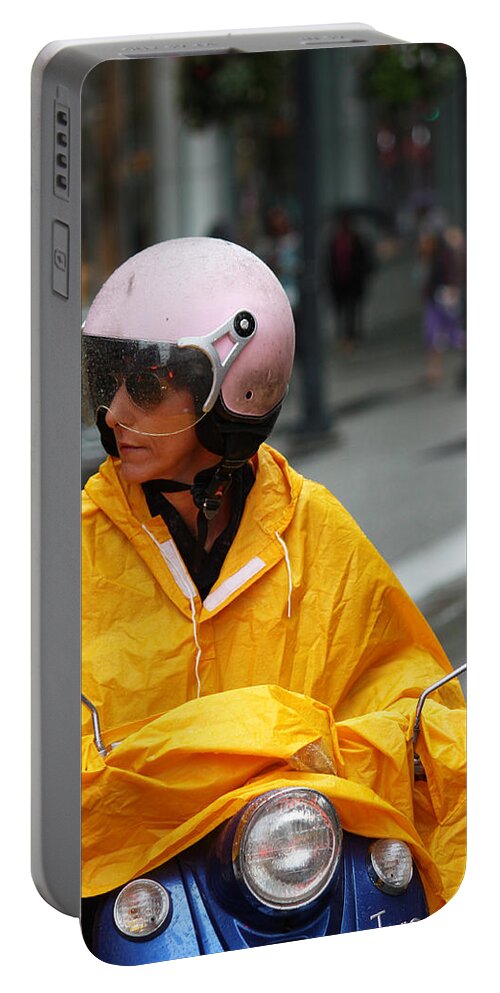 Street Photography Portable Battery Charger featuring the photograph Rain rider by J C