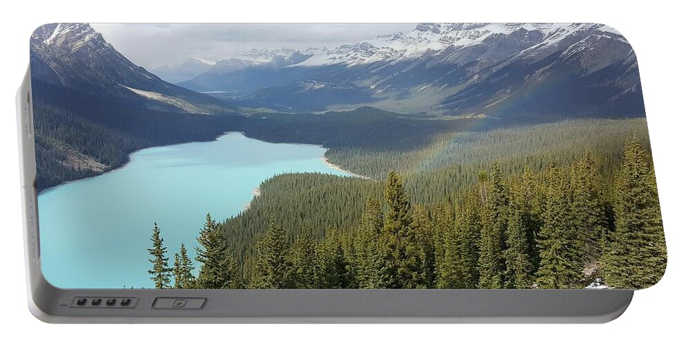 Peyto Lake Portable Battery Charger featuring the photograph Rainbow at Peyto Lake by William Slider