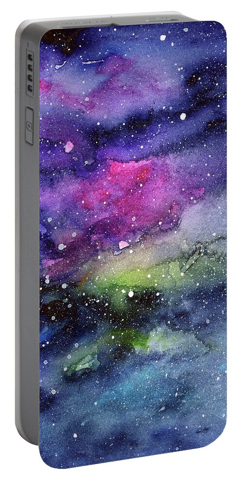 Nebula Portable Battery Charger featuring the painting Rainbow Galaxy Watercolor by Olga Shvartsur