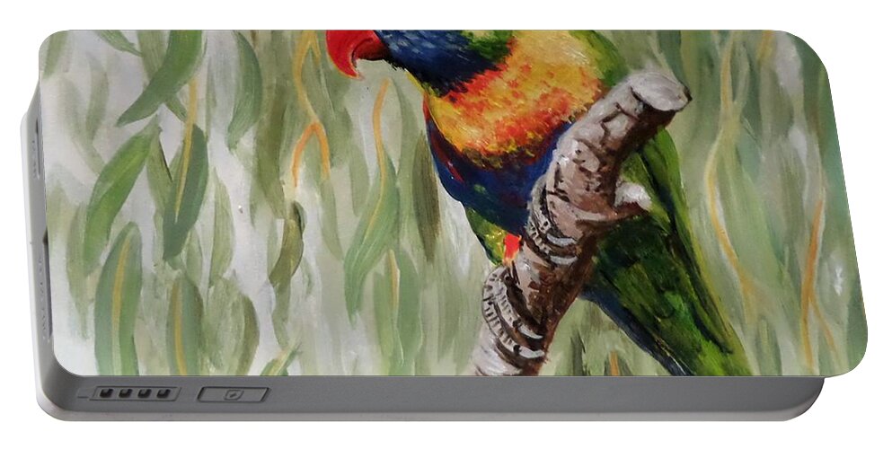 Australia Portable Battery Charger featuring the painting Rainbow Lorikeet by Anne Gardner