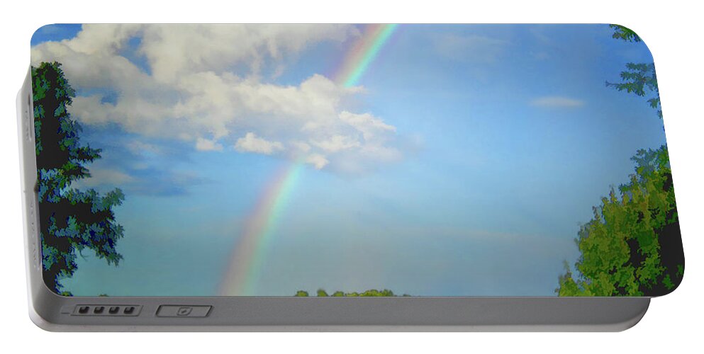 Rainbow Portable Battery Charger featuring the digital art Rainbow on the farm by Bonnie Willis