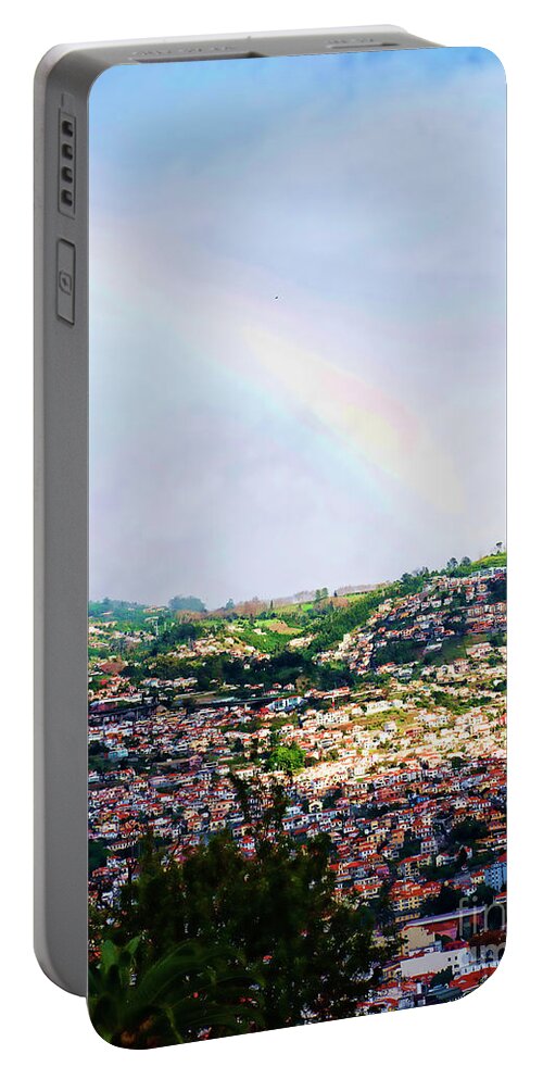 Rainbow Portable Battery Charger featuring the photograph Rainbow over Funchal by Brenda Kean