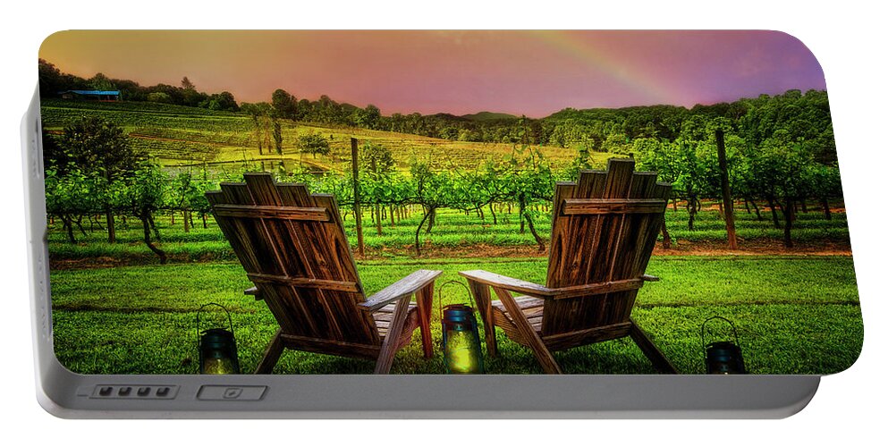 Appalachia Portable Battery Charger featuring the photograph Rainbow Over the Vineyard by Debra and Dave Vanderlaan