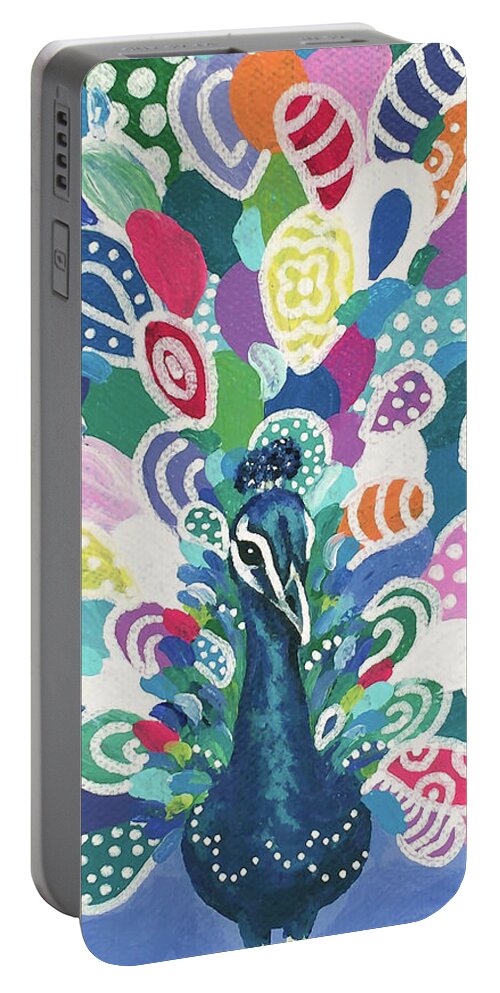 Bird Portable Battery Charger featuring the painting Rainbow Peacock by Beth Ann Scott
