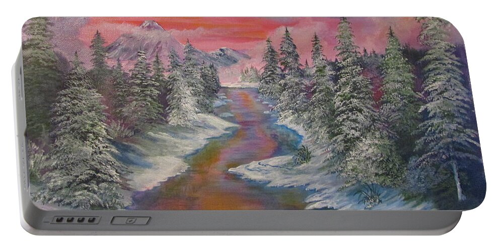 River Portable Battery Charger featuring the painting The Rainbow River by Dave Farrow