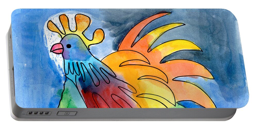 Art By Kids Portable Battery Charger featuring the painting Rainbow Rooster by Holly Cramer Age Eleven