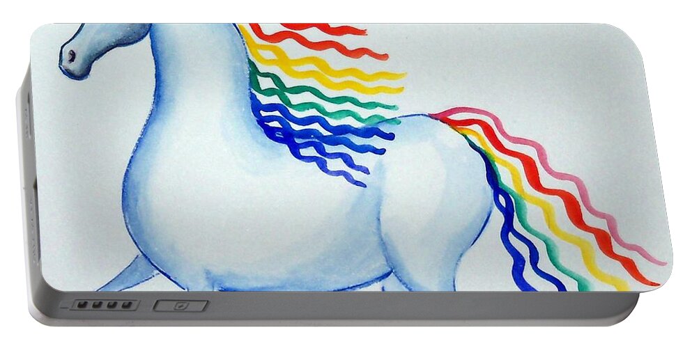 Unicorn Portable Battery Charger featuring the painting Rainbow Unicorn by Debbie Criswell