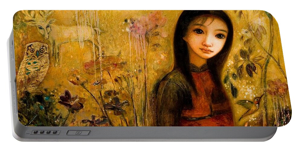 Portrait Portable Battery Charger featuring the painting Raining Garden by Shijun Munns