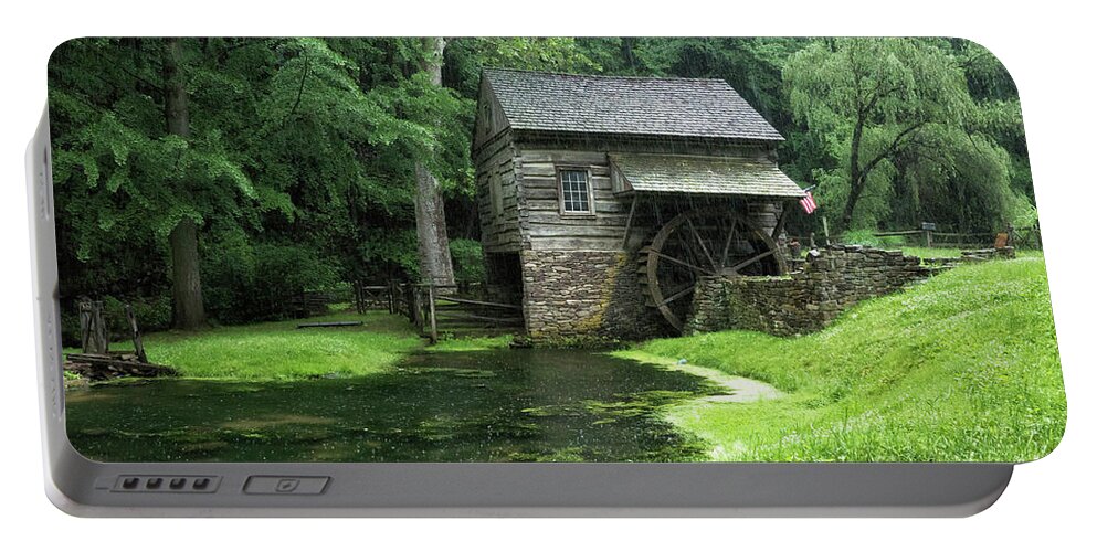 Rainy Day At The Mill Portable Battery Charger featuring the photograph Rainy Day at the Mill by Priscilla Burgers