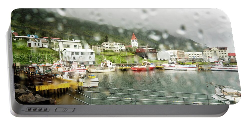 Iceland Portable Battery Charger featuring the photograph Rainy Day In Siglufjorour by Tom Singleton