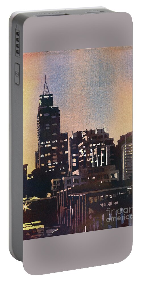 Automobile Portable Battery Charger featuring the painting Raleigh Skyscrapers by Ryan Fox