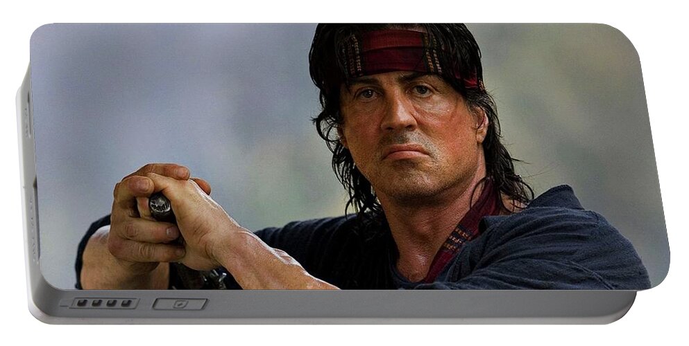 Rambo Portable Battery Charger featuring the mixed media Rambo Sylvester Stallone by David Dehner