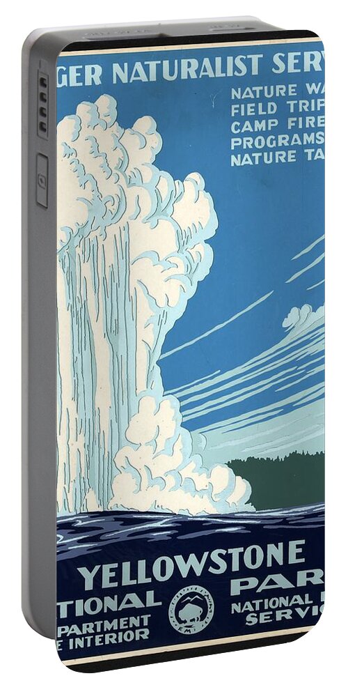 #faatoppicks Portable Battery Charger featuring the mixed media Ranger Naturalist Service - Yellowstone National Park - Retro travel Poster - Vintage Poster by Studio Grafiikka