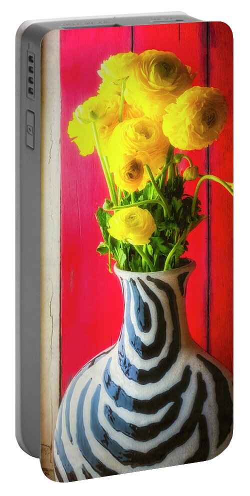 Yellow Portable Battery Charger featuring the photograph Ranunculus In Vase In Window by Garry Gay