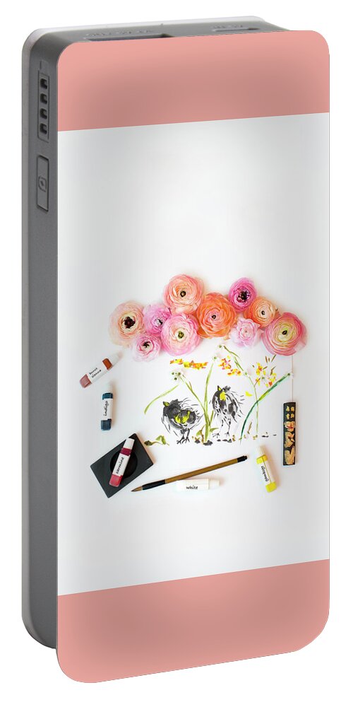 Watercolor Portable Battery Charger featuring the photograph Ranunculus with First Watercolor by Susan Gary