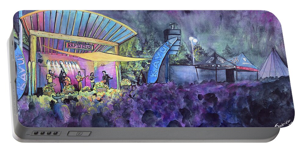 Rapidgrass Portable Battery Charger featuring the painting Rapid Grass playing Clear Creek RapidGrass Bluegrass Festival by David Sockrider