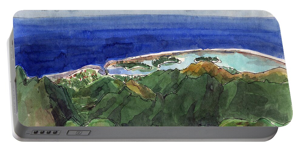 Rarotonga Portable Battery Charger featuring the painting Rarotonga, View from Te Manga by Judith Kunzle