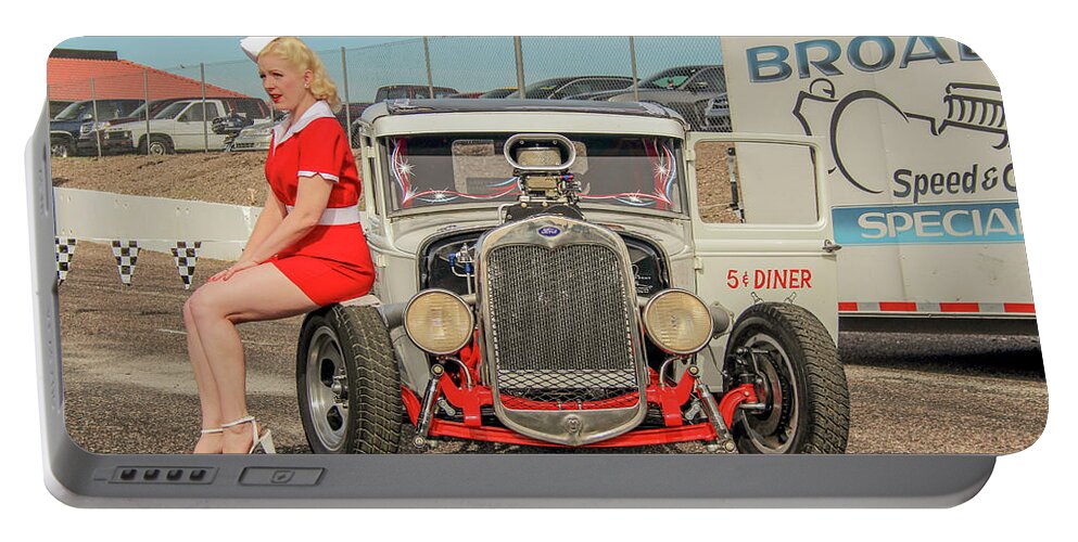Pinup Portable Battery Charger featuring the photograph Ratrod pinup by Darrell Foster
