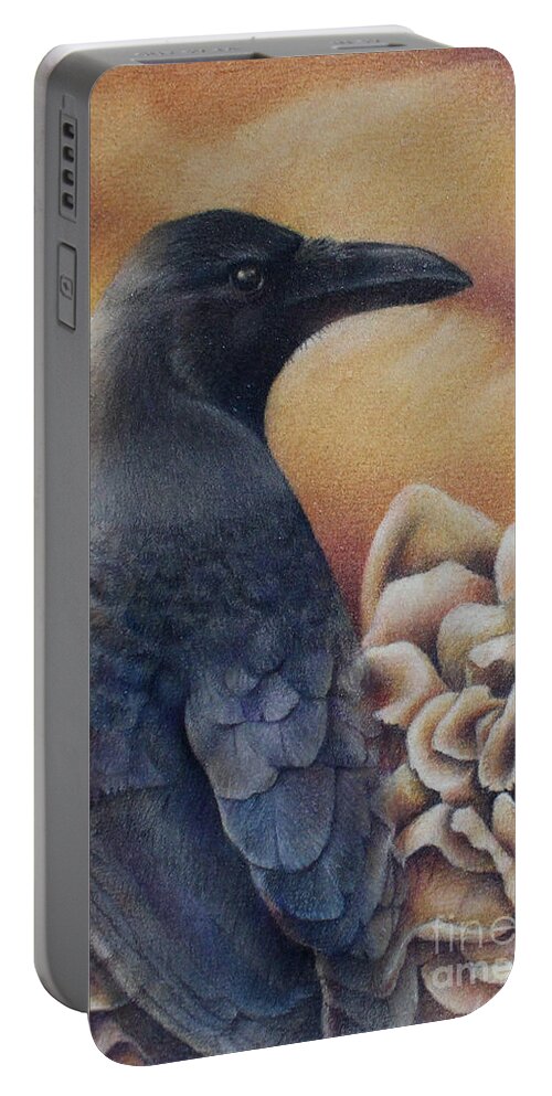 Art Portable Battery Charger featuring the drawing Raven and Roses by Kay Walker
