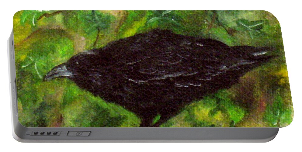 Raven Portable Battery Charger featuring the painting Raven in Ivy by FT McKinstry