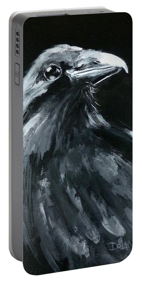 Raven Portable Battery Charger featuring the painting Raven Looking Right by Pat Dolan