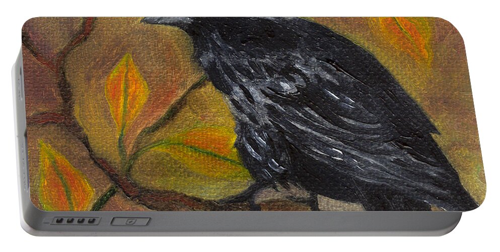 Autumn Portable Battery Charger featuring the painting Raven on a Limb by FT McKinstry